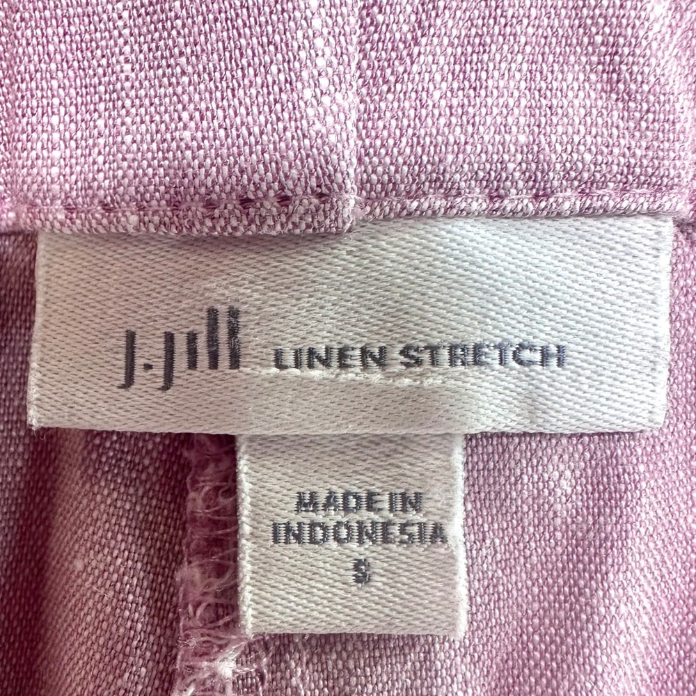 J JILL Linen Pants Women's S Lilac Ankle Buttons Flat Front Side Zip Stretch - Picture 6 of 7